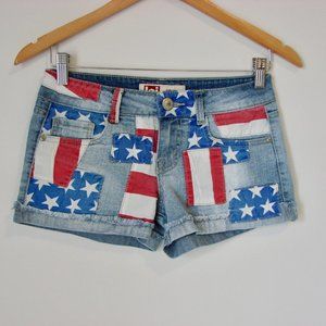 Vintage Y2K Denim Jean Shorts Micro Low Rise Stars  Frayed Hem LEI Size 1 Junior